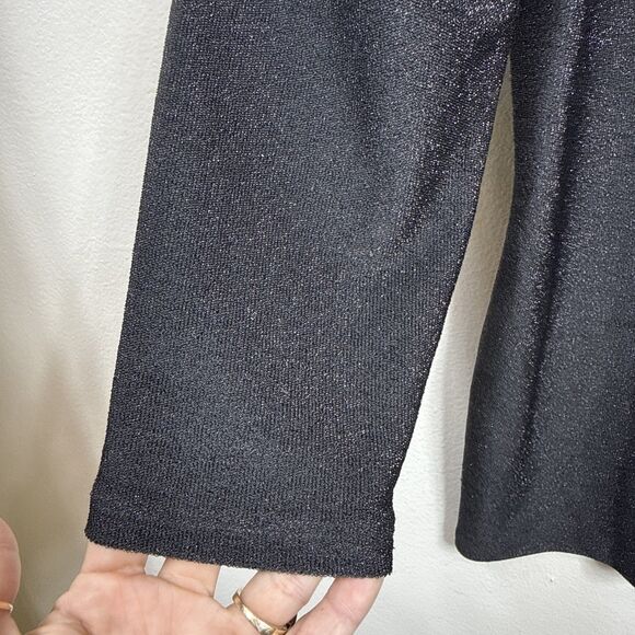 (T4) NWT ANN TAYLOR NWT Metallic Fringe Tweed Black Gold 3/4 Sleeve Top, Sz L - Picture 11 of 12